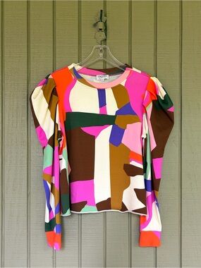 Crosby by Mollie Burch Geometric Abstract Puff Sleeve Sweatshirt Size M